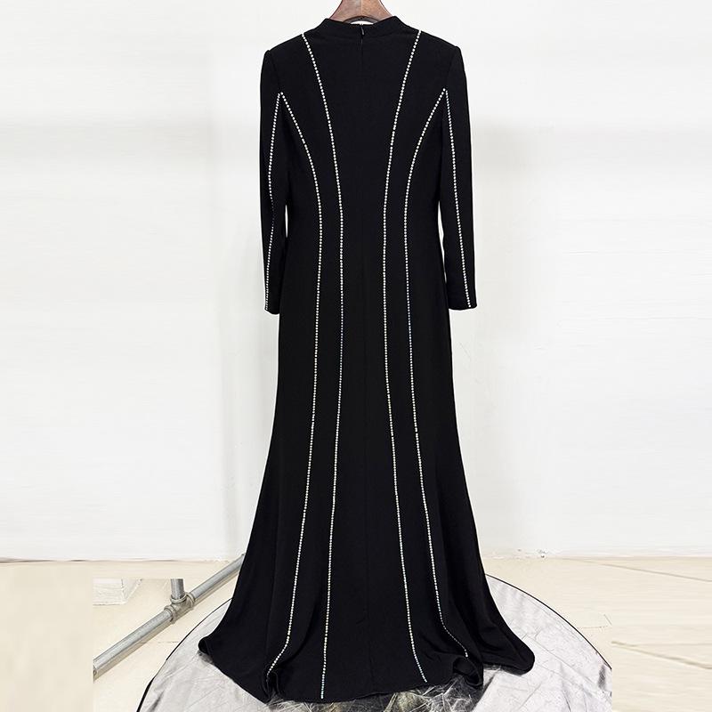 Elegant Rhinestone Long Sleeve Evening Gown