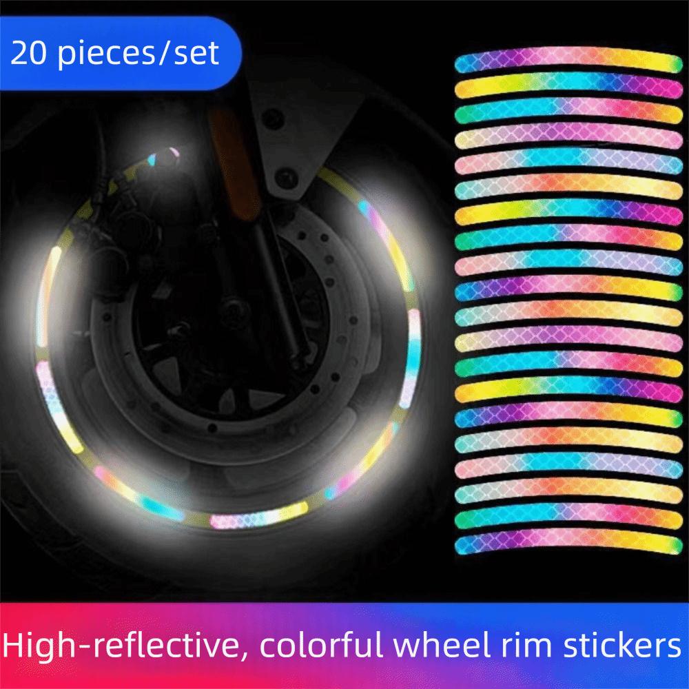 20Pcs Anti-Collision Tire Rim Reflective Strips Motorcycle Wheel Sticker Night Driving