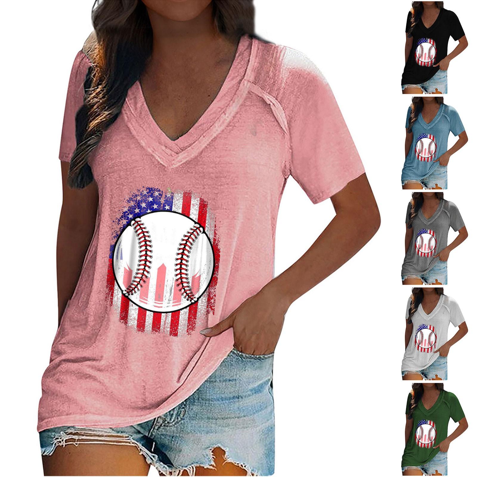

Women s comfortable casual V-neck printed pullover short sleeved T-shirt top
