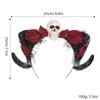 Gothic Halloween Headband With Horns Skull Devil Red Rose Hair Accessory Costume Party Unisex