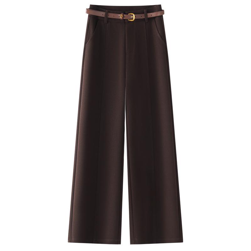 Premium Coffee Wool Wide-Leg Women's Pants - New 2025 Autumn/Winter High-Waisted Slimming Loose Fit, Plus Velvet Thick Straight-Leg.