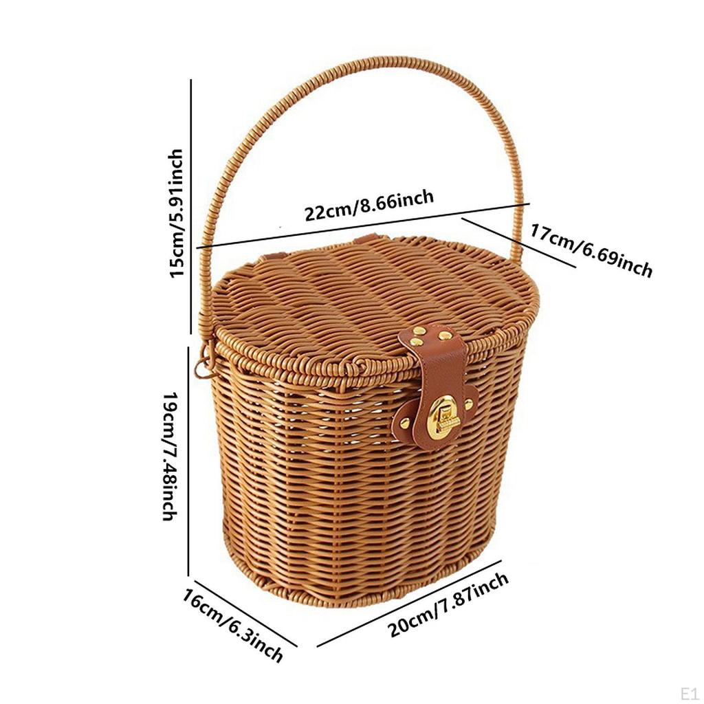 Kosz Przenośny Organizer Lekki Kosz na Owoce Rustykalny Kosz Piknikowy z Uchwytem i Pokrywką dla