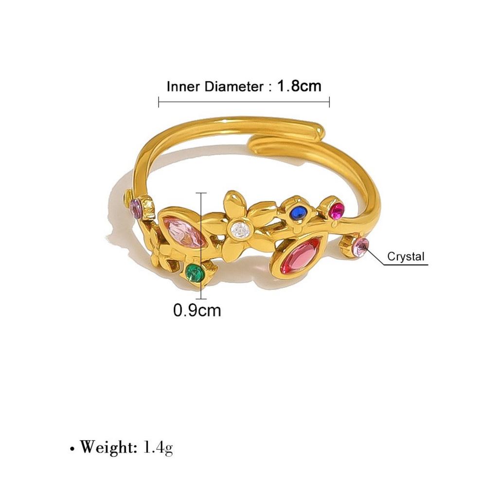 1 Stück Stylischer Ring 18K Vergoldet Mehrfarbig 304 Edelstahl & Zirkonia Offene Ringe Blumenblätter Für Damen Geschenk