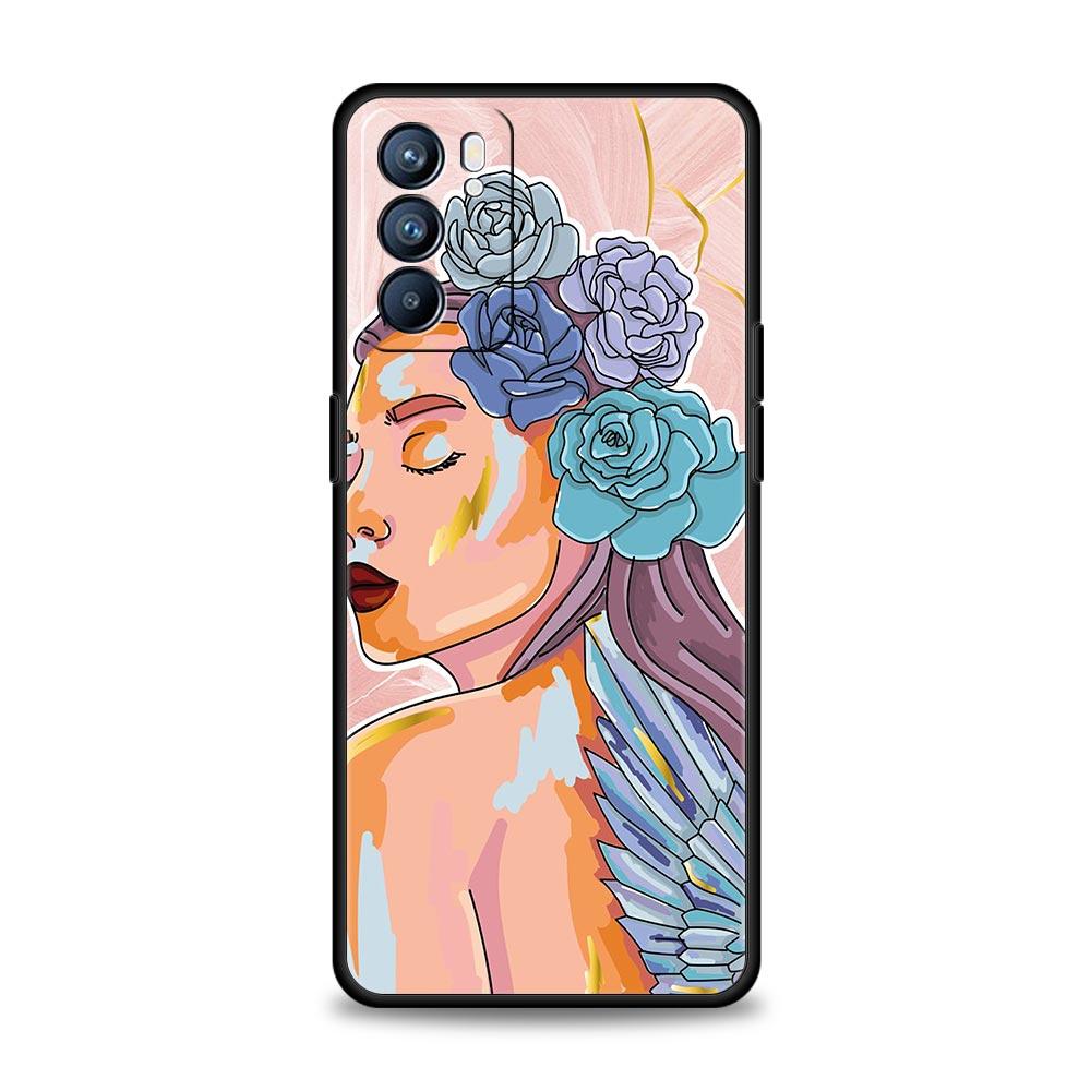 Paris Art Blue Girl Flower Phone Case For Oppo Find X5 A54 A53 A52 A9 2020 A15 A95 A16 A76 A74 A12 Reno7 SE Reno6 Pro 5G Cover