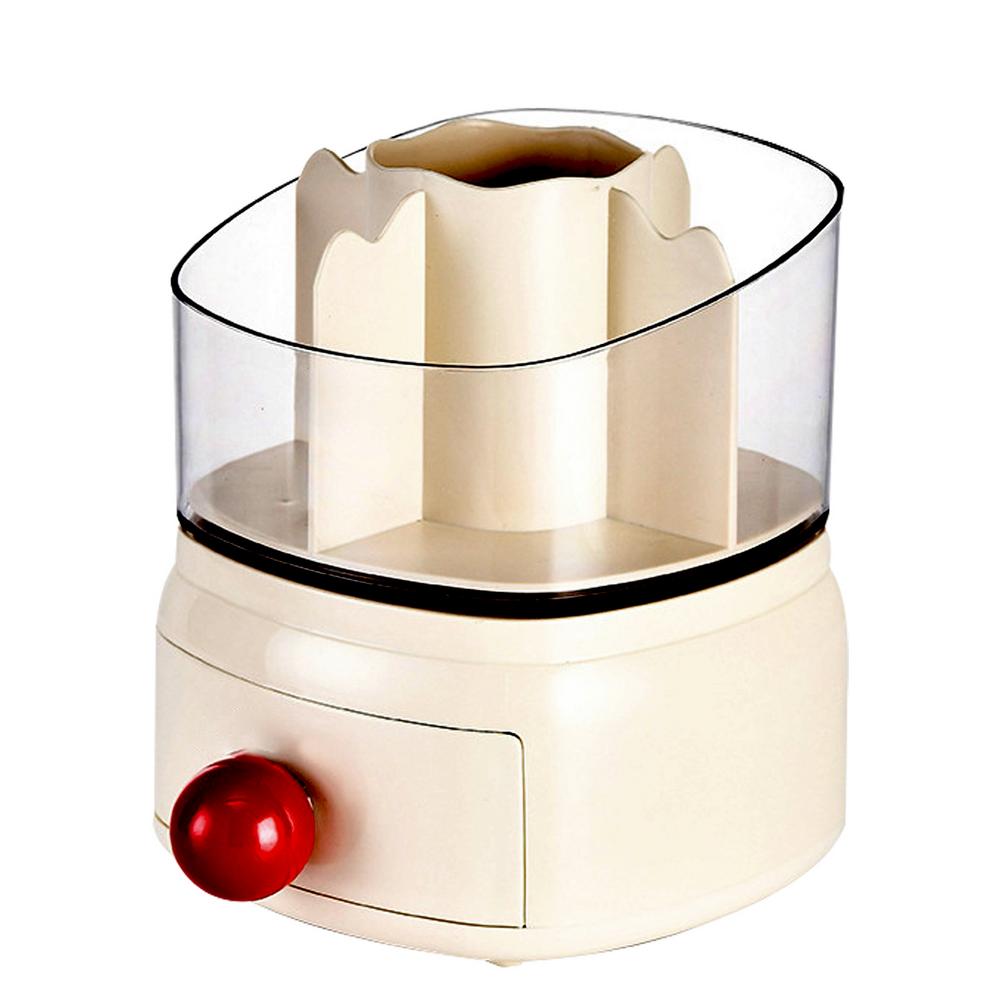 Rotating Makeup Organizer 5 Compartment Cosmetic Storage Organizer With Drawer Bathroom Desktop Organizer Multi-Function Storage