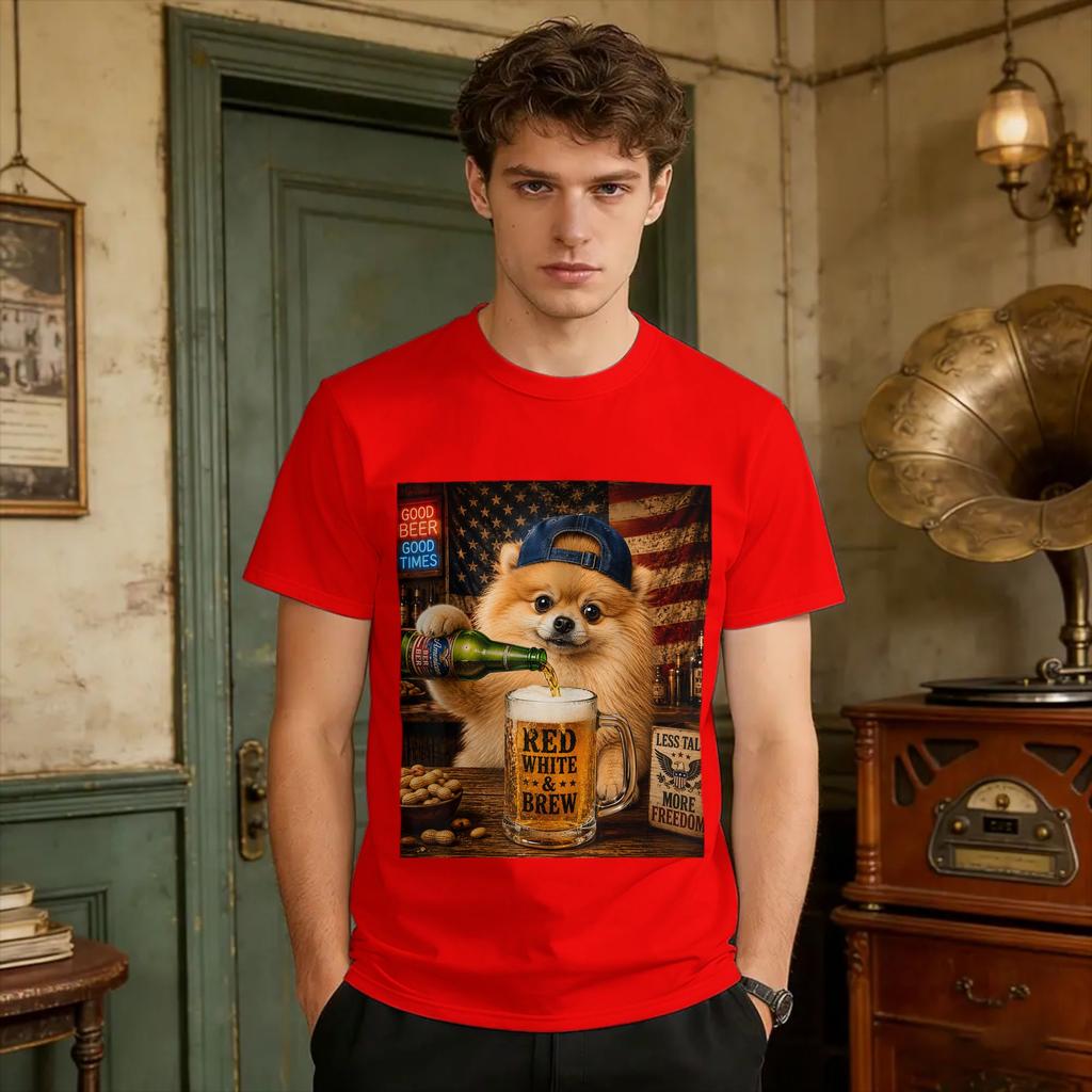 Funny Pomeranian Drinking Beer Dog Meme Art Graphic Tshirt Bhqtcw T Shirt Beach Pure Cotton Tee Shirt For Unisex Print Tees