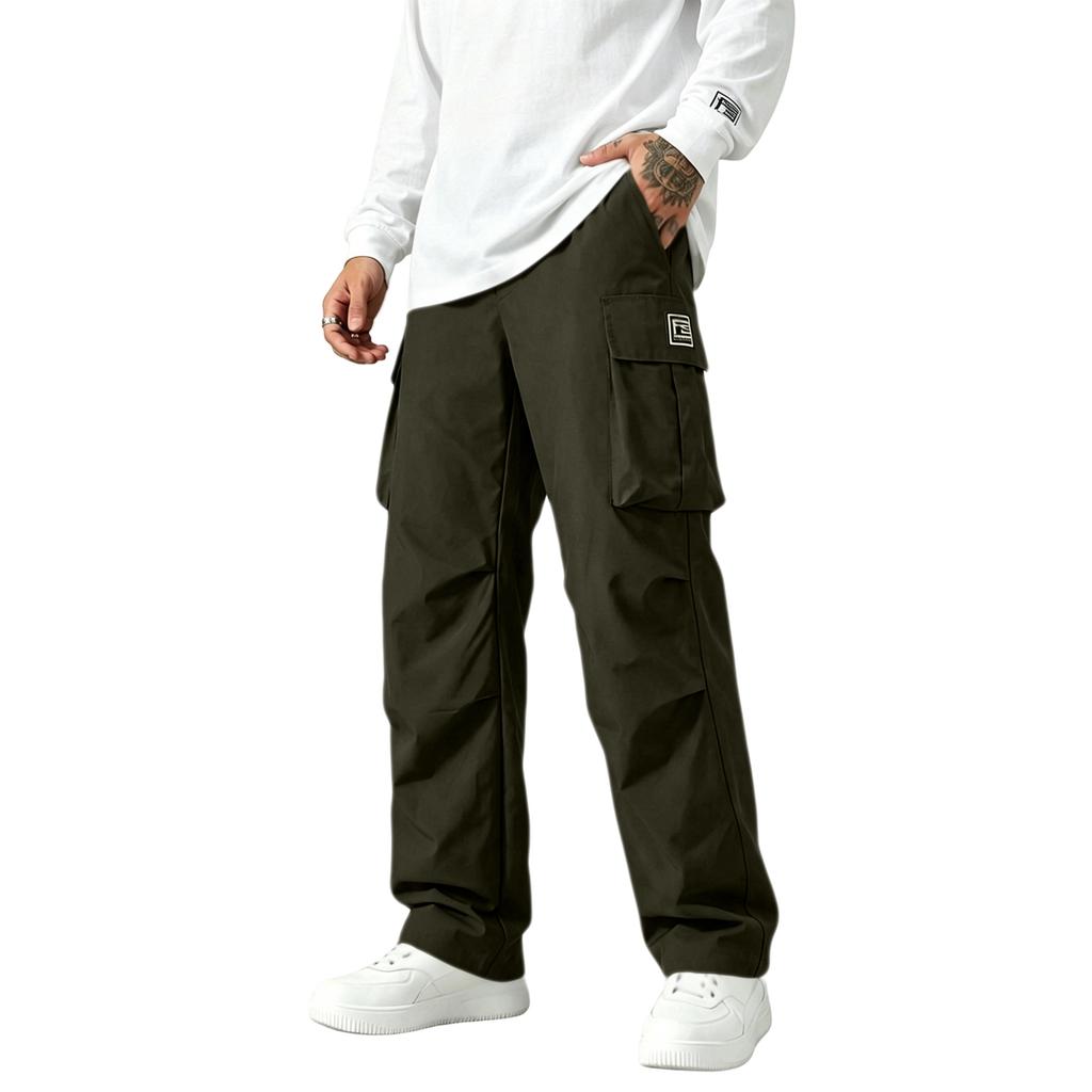 Men's Linen Casual Drawstring Straight Leg Pants with Multi-Pockets Breathable Lightweight for Summer Outdoor Daily Wear