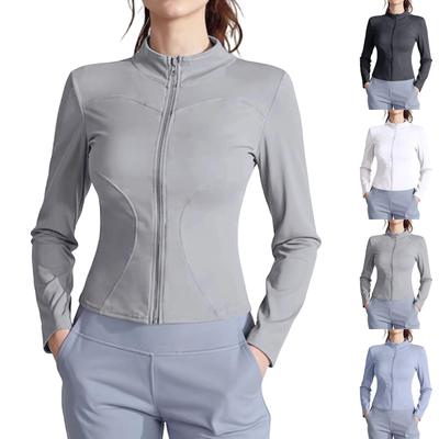 Women's Fashion Casual Slim Fit Cardigan Jacket Yoga Fitness Clothes Thin Top Stand Collar Nylon Sun Top