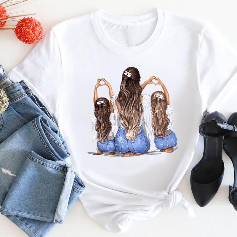European Size Women Mom Love Cartoon Mother Trend 90s Print Tee Top Fashion T Shirt Woman Short Sleeve Female Clothing Graphic T-shirts