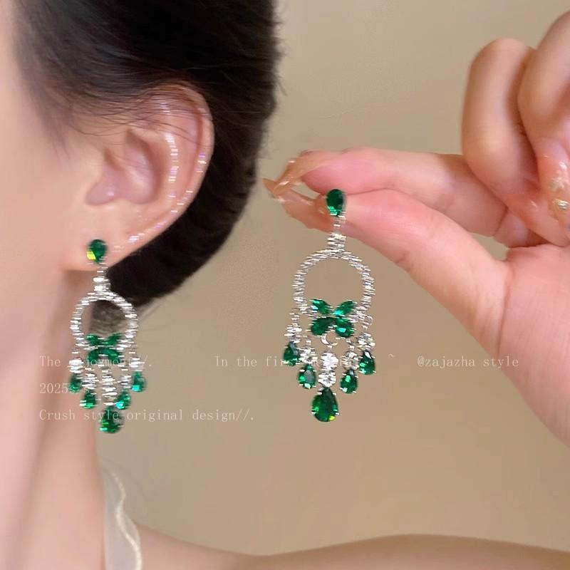 Long Fringed Zircon Earrings Light Luxury Niche Versatile Temperament Bow Stud Earrings