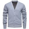 New Autumn and Winter Men's Casual V-neck Sweater Jacket Korean Style Handsome Solid Color Plus Velvet Warm Men's Knitted Sweater