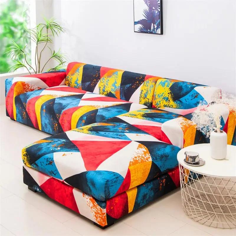 L Shaped Chaise Longue Slipcovers Chair Protector 1/2/3/4 Seat Geometric Sofa Covers for Living Room Elastic Corner Couch Cover