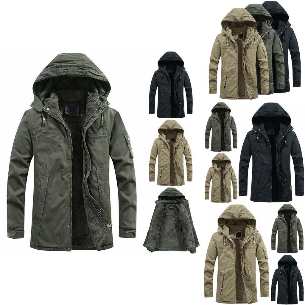 Luxuriously Faux Fur Lined Men's Parka Coat Hoodie Zipper Winter Jacket