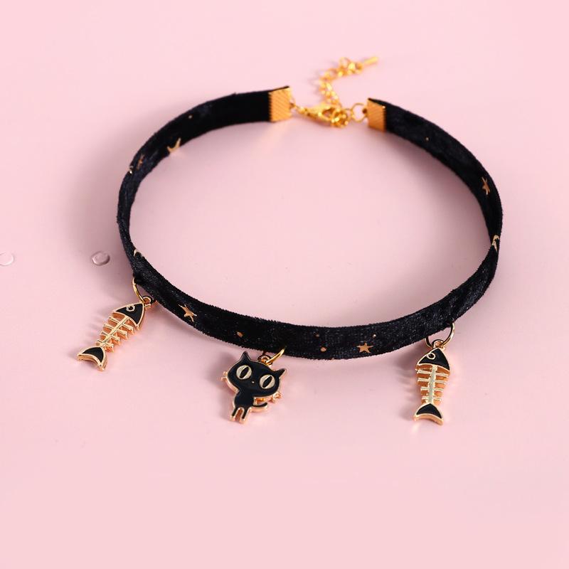 

D5 Velvet Bronzing Star Adjustable Necklace For Cats Puppy Fishbone/Sakura/Starry Sky Collar Chic Pets Christmas decoration Gift S 20-27cm