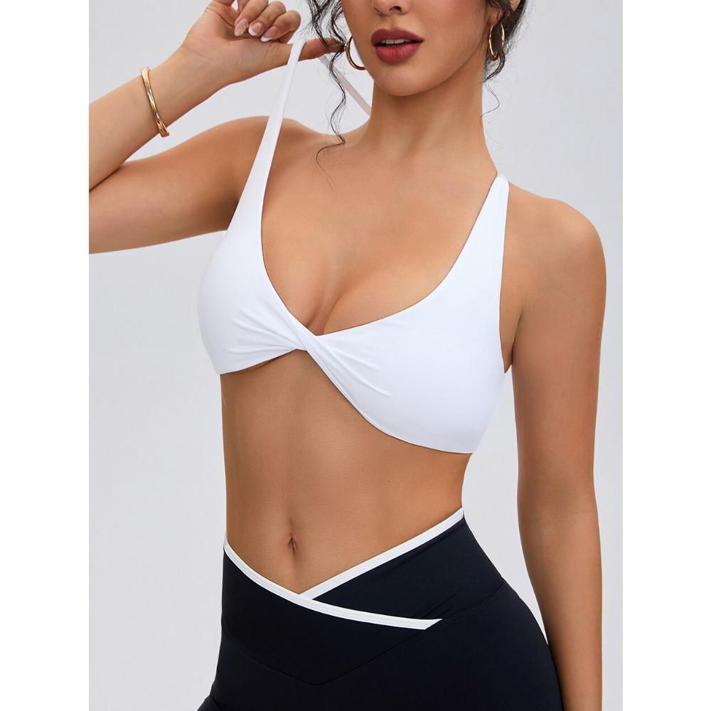 CHARMLEAKS Womens Seamless Sports Bra Twisted Chest Criss Cross Back Push Up Yoga Running Fitness Bra
