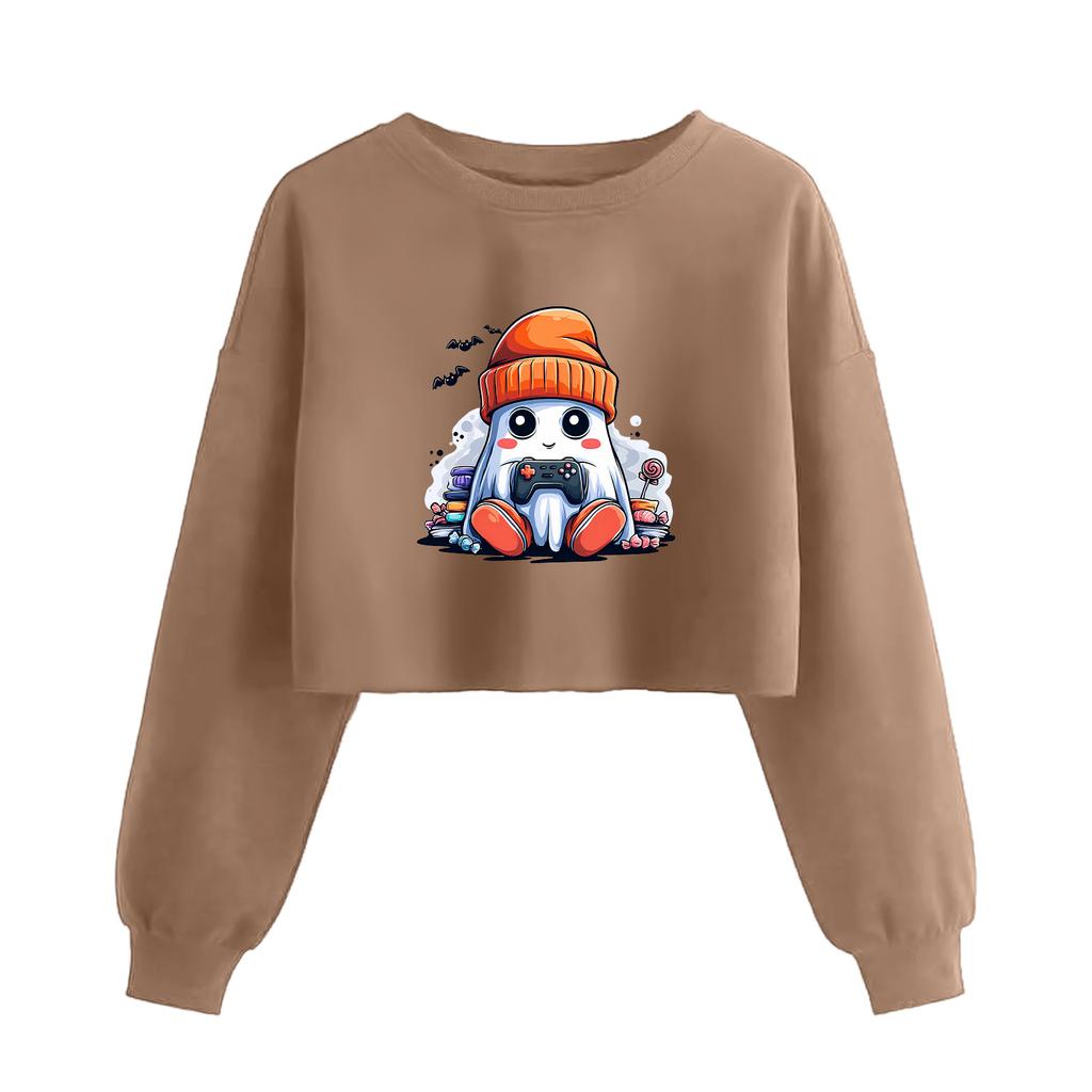 Women's Fashion Halloween Printed Navel-Exposed Long Sleeve Pullover Sweatshirt