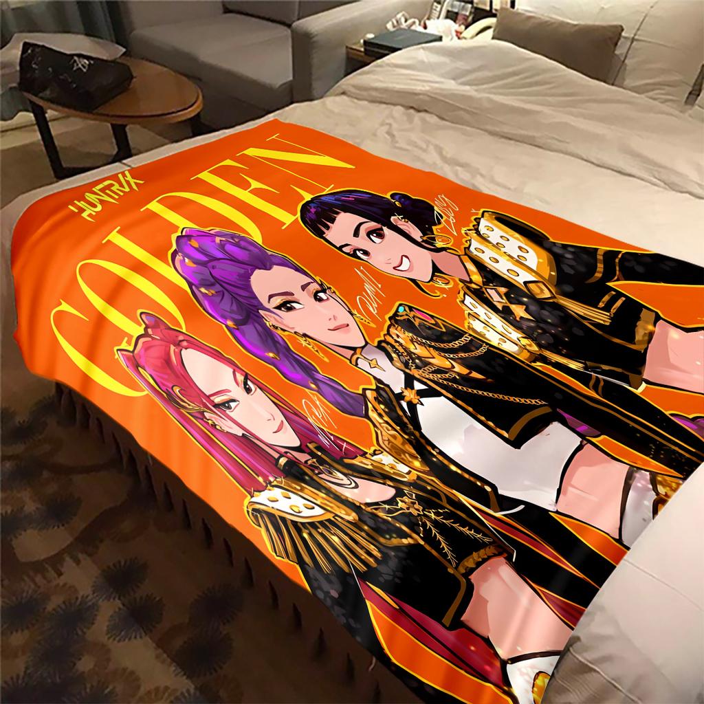 KPop Demon Hunters Warm Flannel Blanket, Printed for Bed Sofa Chair, Ideal for Picnic Travel Home -HYQ8