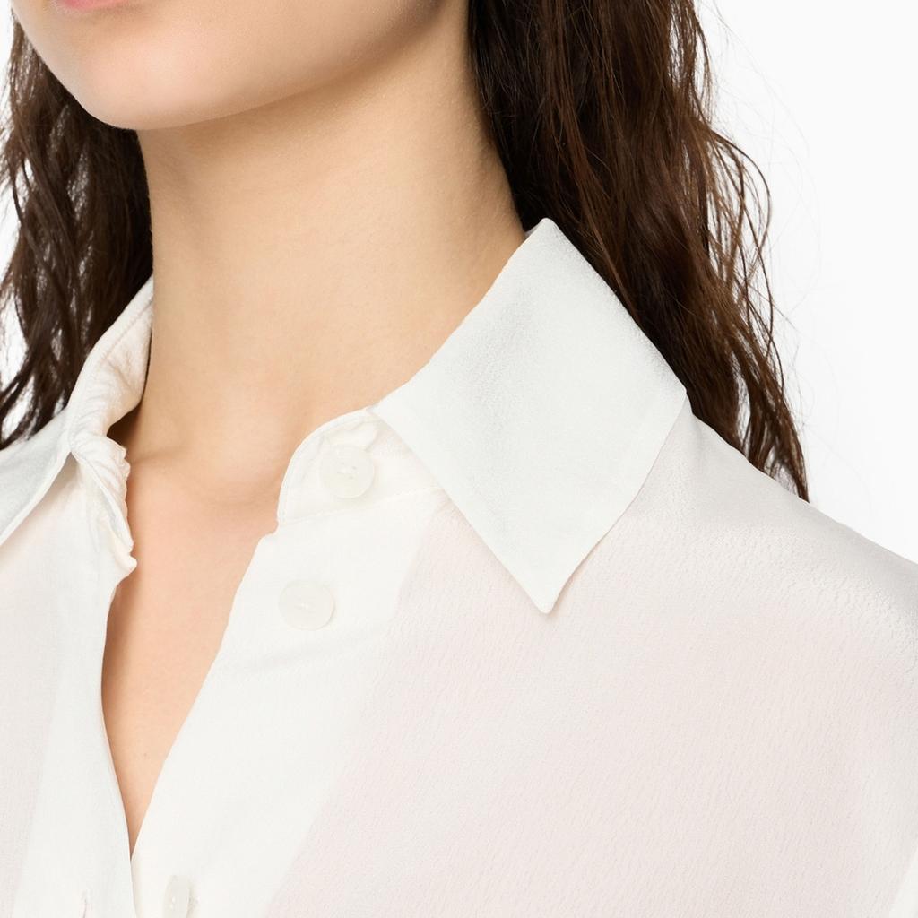 Armani Exchange SS24 Solid Color Polo Collar Single-Breasted Loose Long Sleeve Shirt Women shirts White 3DYC09-YNXZZ-1125