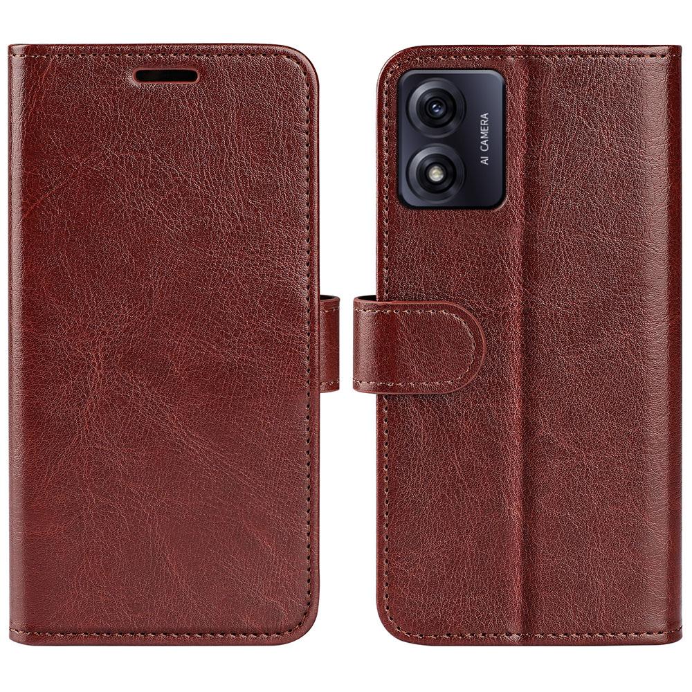 

For Motorola Moto E13 4G Cell Phone Cover Crazy Horse Texture Leather Wallet Flip Stand Phone Case Brown