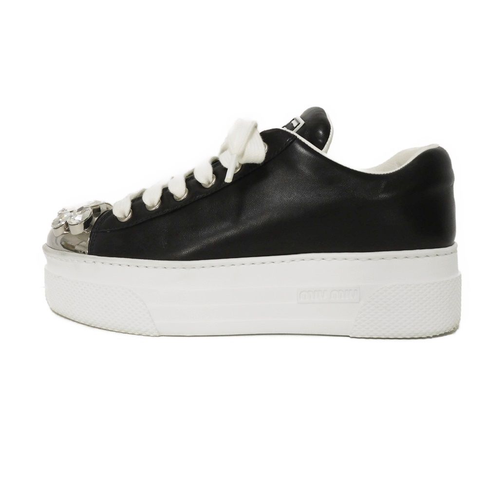 Used 12166 Crystal Low-Tops 5E907C 7896 Size 35 White Beaded Rubber Silver Platform 8.7" Logo Embossed Women's from