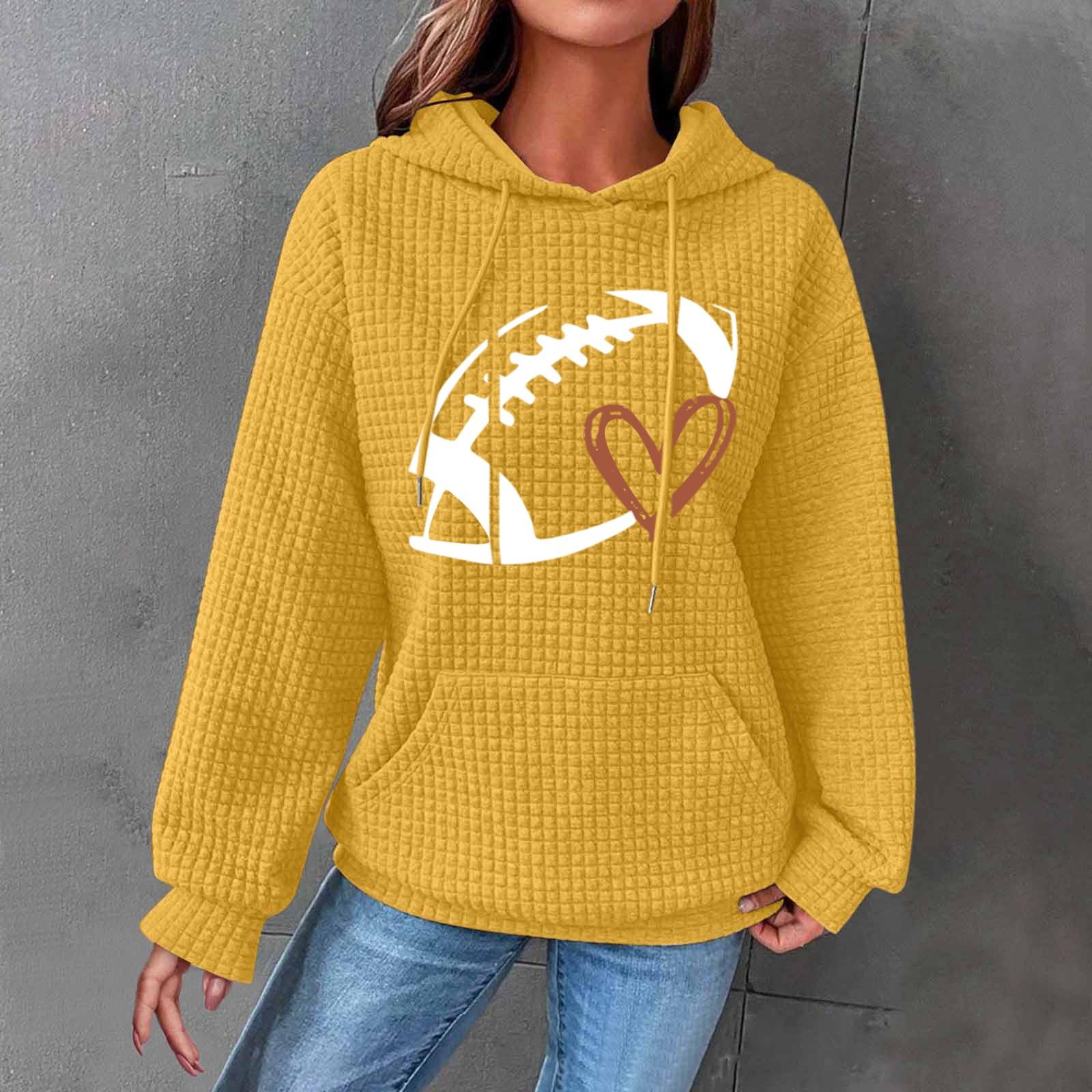 

Женские толстовки с длинным рукавом, повседневные толстовки с капюшоном и шнурком с принтом для женщин, пуловер с карманами XL жёлтый