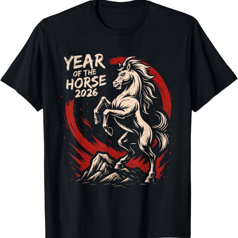 Chinese New Year 2026 Year of The Horse Lunar New Year 2026 Unisex T-Shirt High Quality Cotton Crewneck Printed T-shirt Tops S разноцветный