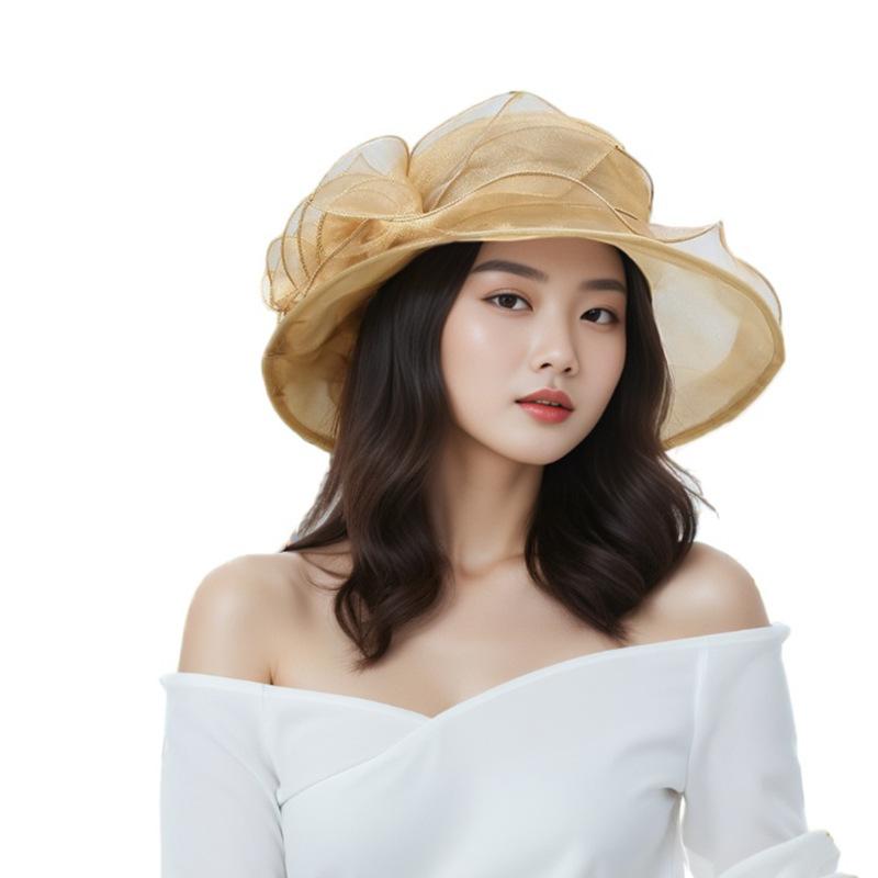 Hat Women's Summer Big Edge Mesh Hat Vintage Eugen Yarn Flower Sun Hat Outdoor Sun Hat Beach Sun Hat