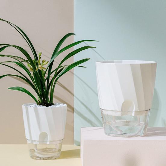 Selbstbewässernder Pflanztopf Blumentopf mit transparentem Reservoir Pflanzgefäß mit Dochtschnüren und Drainagelöchern für Orchideen Afrikanisches Veilchen Sukkulenten Zimmerpflanzen