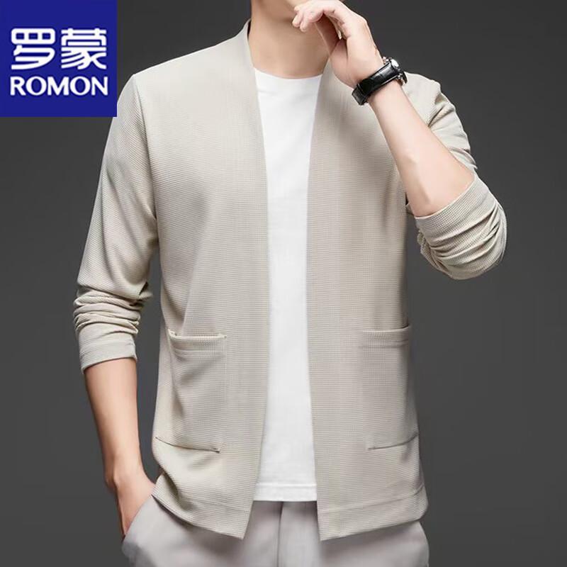 ROMON Men's Business Casual Solid V-Neck Knit Cardigan