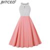 Summer Holiday Sleeveless Halterneck Vintage Polka Dot Patchwork Midi Dress
