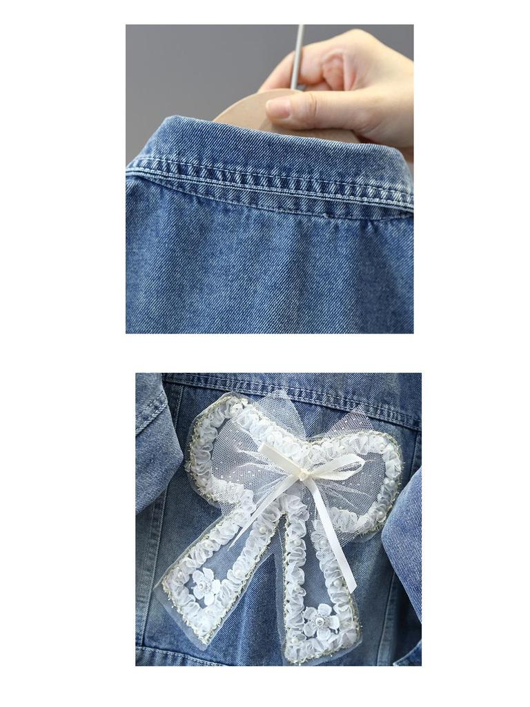 Girls' Bow Denim Jacket - 2024 Autumn Korean Style Casual Top