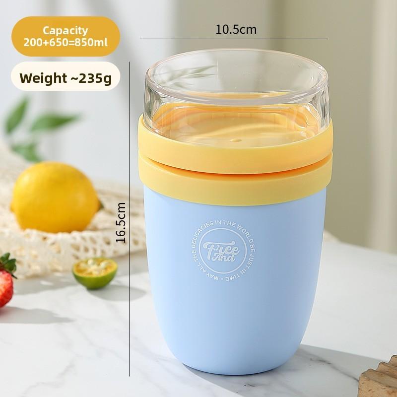 Stainless Steel Student Travel Mug With Lid And Spoon For Breakfast And Oatmeal