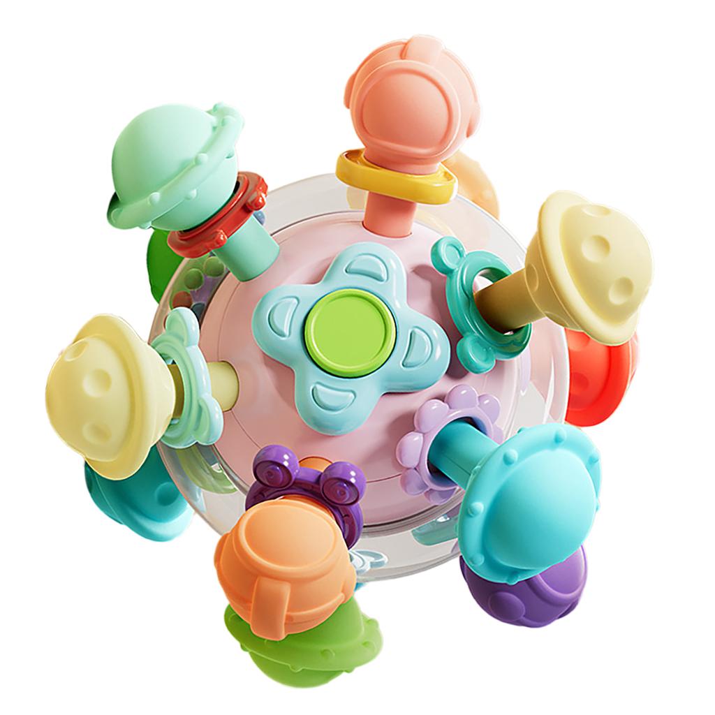 Baby Sensory Teether Toy Early Education Grip Training Developmental Ball Rattle Chew Toy for Infants 3 To 6 Months Pink