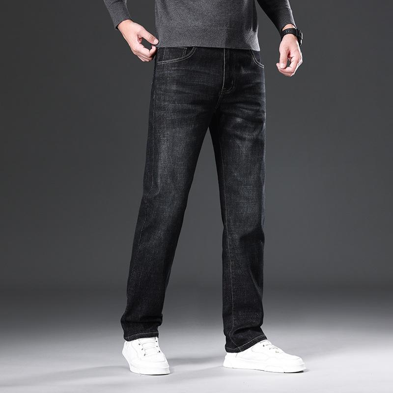 Herbst- und Winter-Herren-Leichte Business-Straight-Jeans, vielseitige Hose, warme Samt-Locker-Hose für den mittleren Alters und den Vater