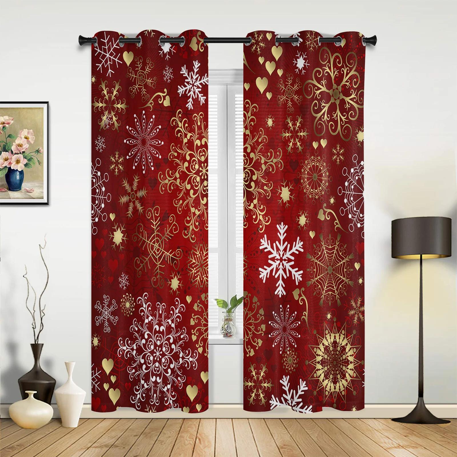 

Рождественская Зимняя Снежинка Красные Шторы на Окно Декор Для Дома Спальня Кухня Гостиная Украшение Рождественские Подарки Шторы Navidad 135W x 60H(cm) x1