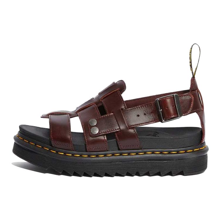 Dr. Martens Terry Leather Buckle Platform Roman Sandals Unisex Sandals Red Brown 23521211 42