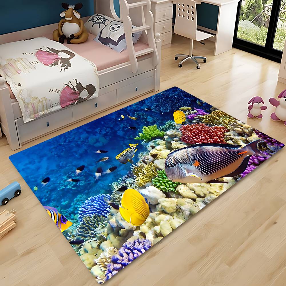 3D Ocean W-World Fish Floor Mat Bathroom Mat Kids Room Bedroom Decoration Balcony Anti-Slip Doormat Living Room Welcome Rug
