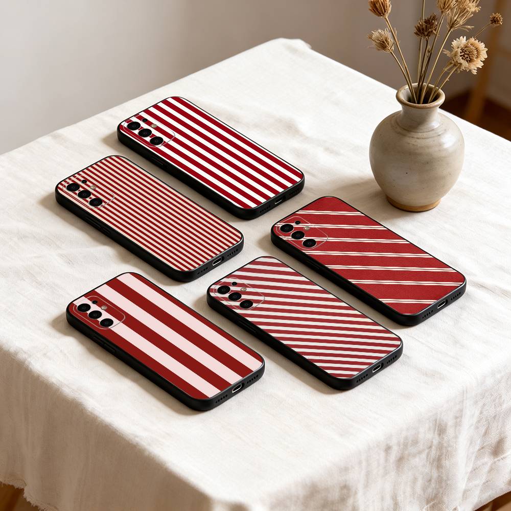 B-Burgundy White Stripe P-pattern Phone Case For Samsung S25,S24,S21,S22,S23,S30,Ultra,S20,Plus,Fe,Lite,Note,10,Black Cover