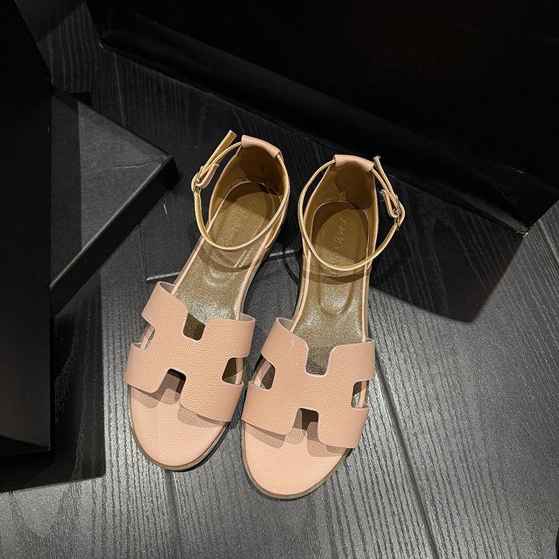 Sandale de vară pentru femei 2025 Noi Sandale subțiri pentru femei, de exterior, cu talpă plată, de student, de plajă, romane, versatile, cu stil de zână
