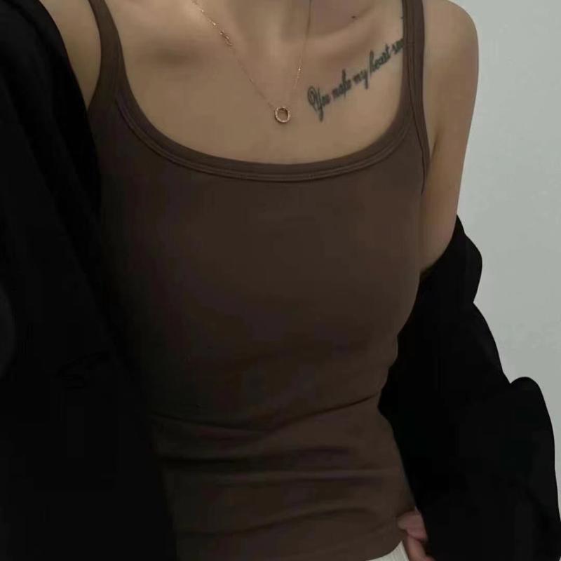Autumn and Winter Brushed Camisole Thickened Warm Vest Women's Fixed Cup Chest Cushion Versatile Slim Fit Solid Color Top for Wearing Outside
