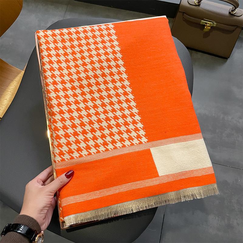 New H letter imitation cashmere scarf women's thousand bird grid jacquard scarf versatile shawl double-sided thickened scarf