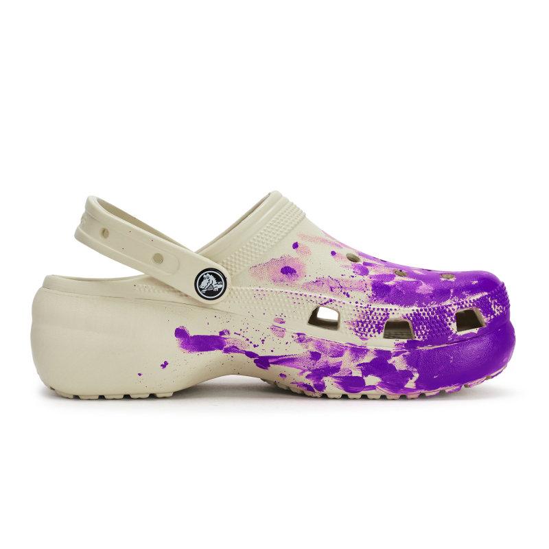 Crocs Classic Platform Clog 811 Manufacturing Winding Scene Special Shoe Box Fluid Splash Ink Hole Shoes Women's Bone White Purple