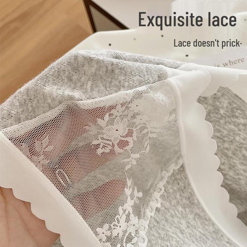 Nei Xiao Ban Women's Lace Cotton Antibacterial Mid-Waist Briefs 3-Pack