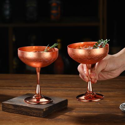 גביע מתכת, כוסות קוקטייל מרטיני, נירוסטה מצופה נחושת עם דוגמת חריטה