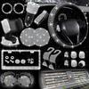 Car Accessories Set 27/4Piece Women Bling Universal Fit Polyester Steering Cover Shiny License Frame Phone Holder Coasters Tools