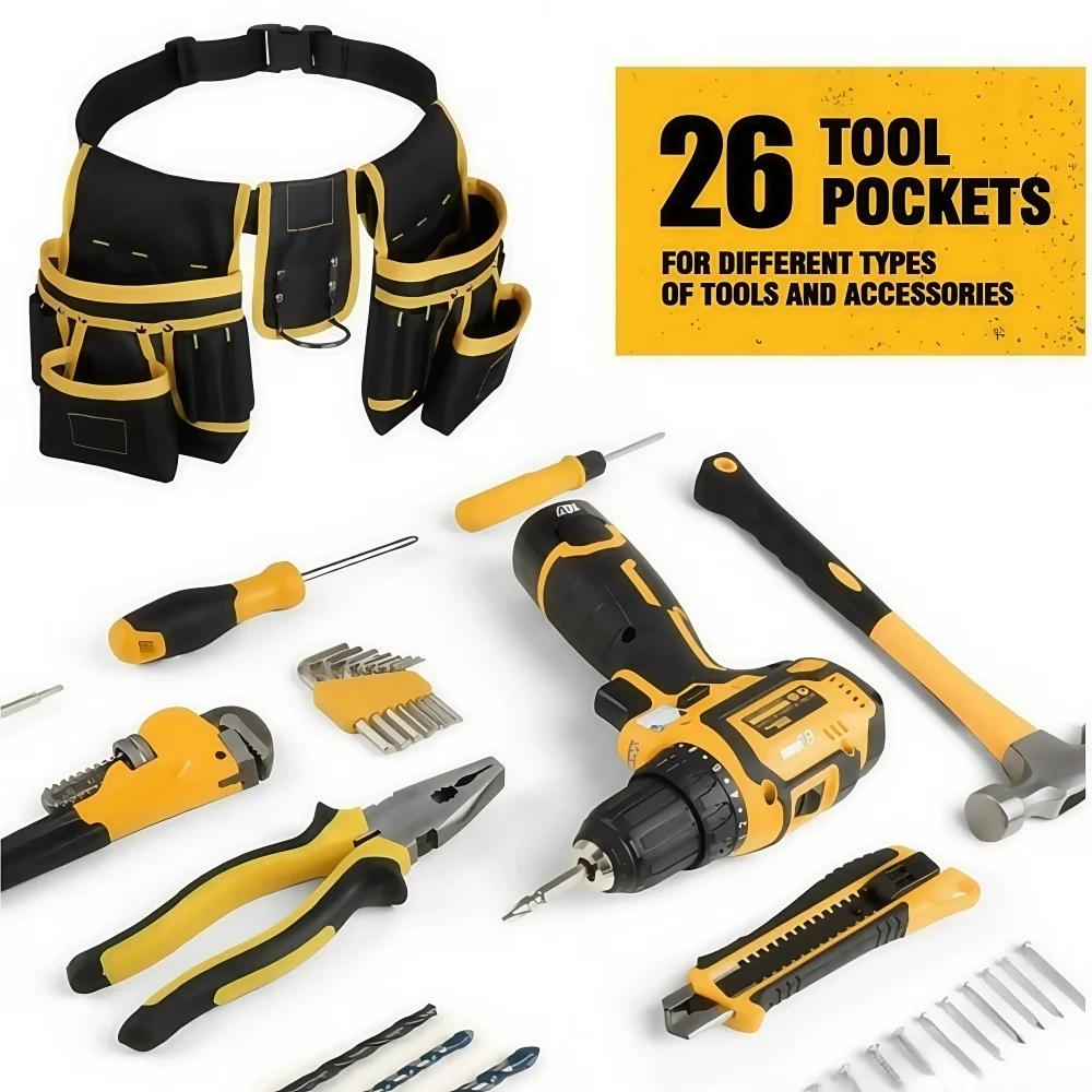 Tool Organizers Bag Heavy Duty Adjustable Tool Belt - Professional Repair Tool Waist Bag for Electricians, Carpenters & Workers