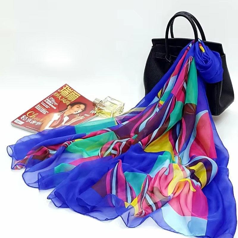 130x200cm Silk Scarf Folral Women Summer Hijab Luxury Print Sunscreen Bandana Foulard Pashmina Scarves Echarpe Shawl Large Wrap