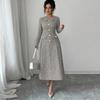 Frühling Herbst Mode Partykleid Süß Langarm Damen Einreiher Schmale Taille Kleid