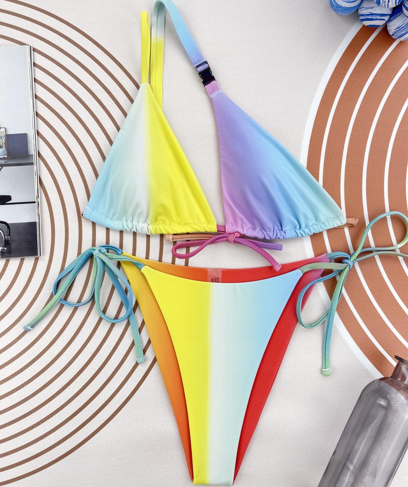 

Женский купальник Радужный разноцветный треугольная сумка через плечо с завязками на спине, сексуальный комплект бикини с высокой талией, пляжная одежда, купальные костюмы L жёлтый