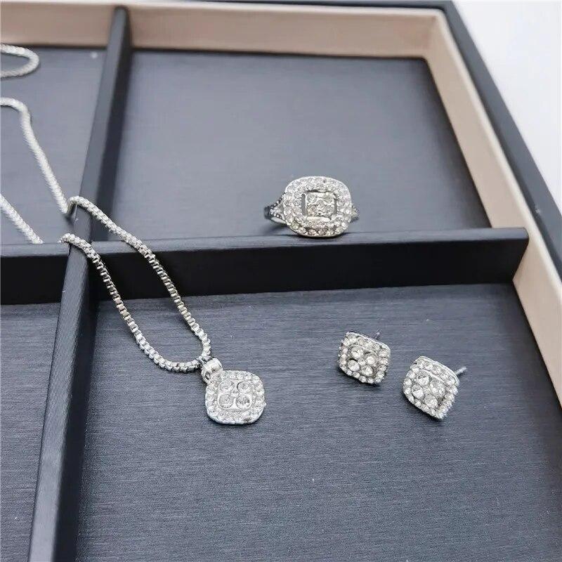 European and American Cross-Border New Style Eight Hearts and Eight Arrows Engagement Ring Earrings Necklace Three-Piece Set Wed